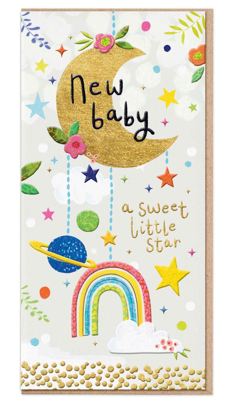 Greeting Card-E037 - Moon & Stars New Baby Card-Whistlefish