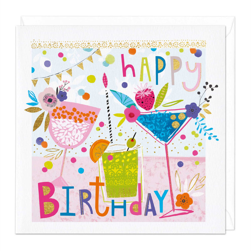 Greeting Card-E039 - Neon Cocktails Birthday Card-Whistlefish
