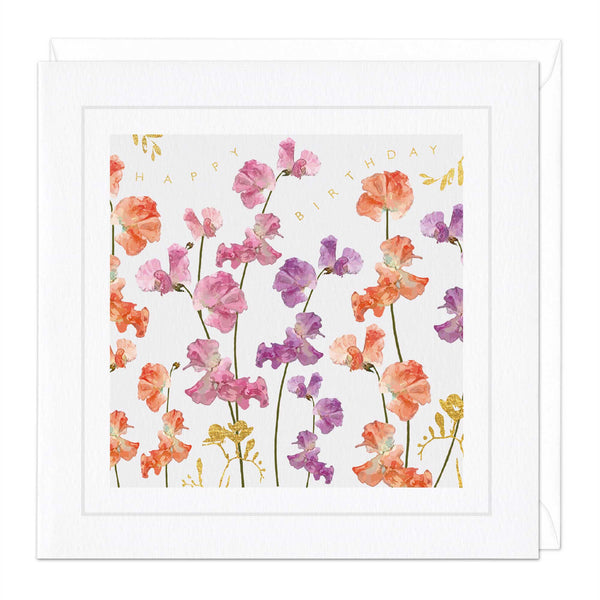 Greeting Card-E048 - Sweet Peas Floral Birthday Card-Whistlefish