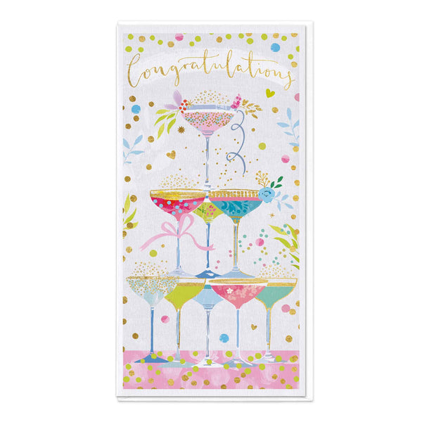Greeting Card-E070 - Champagne waterfall Congratulations-Whistlefish