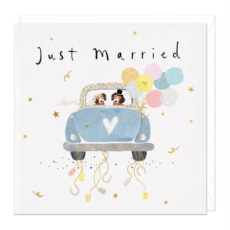 E078 - Just Married Sausage Dogs Wedding Card