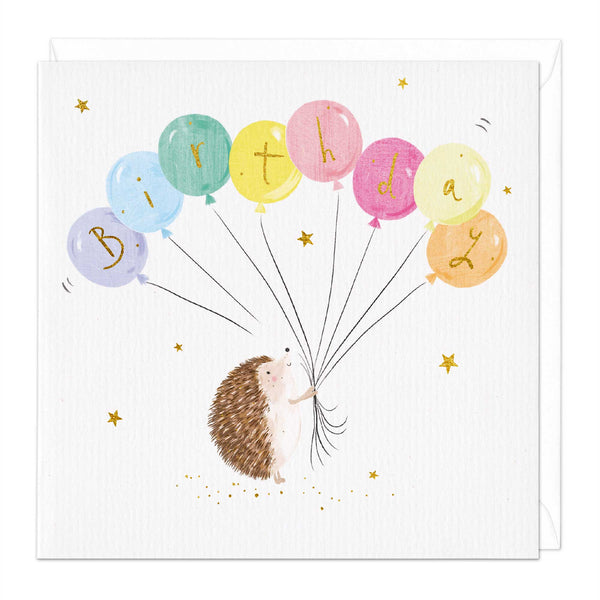 Greeting Card-E094 - Birthday Balloons Hedgehog Card-Whistlefish
