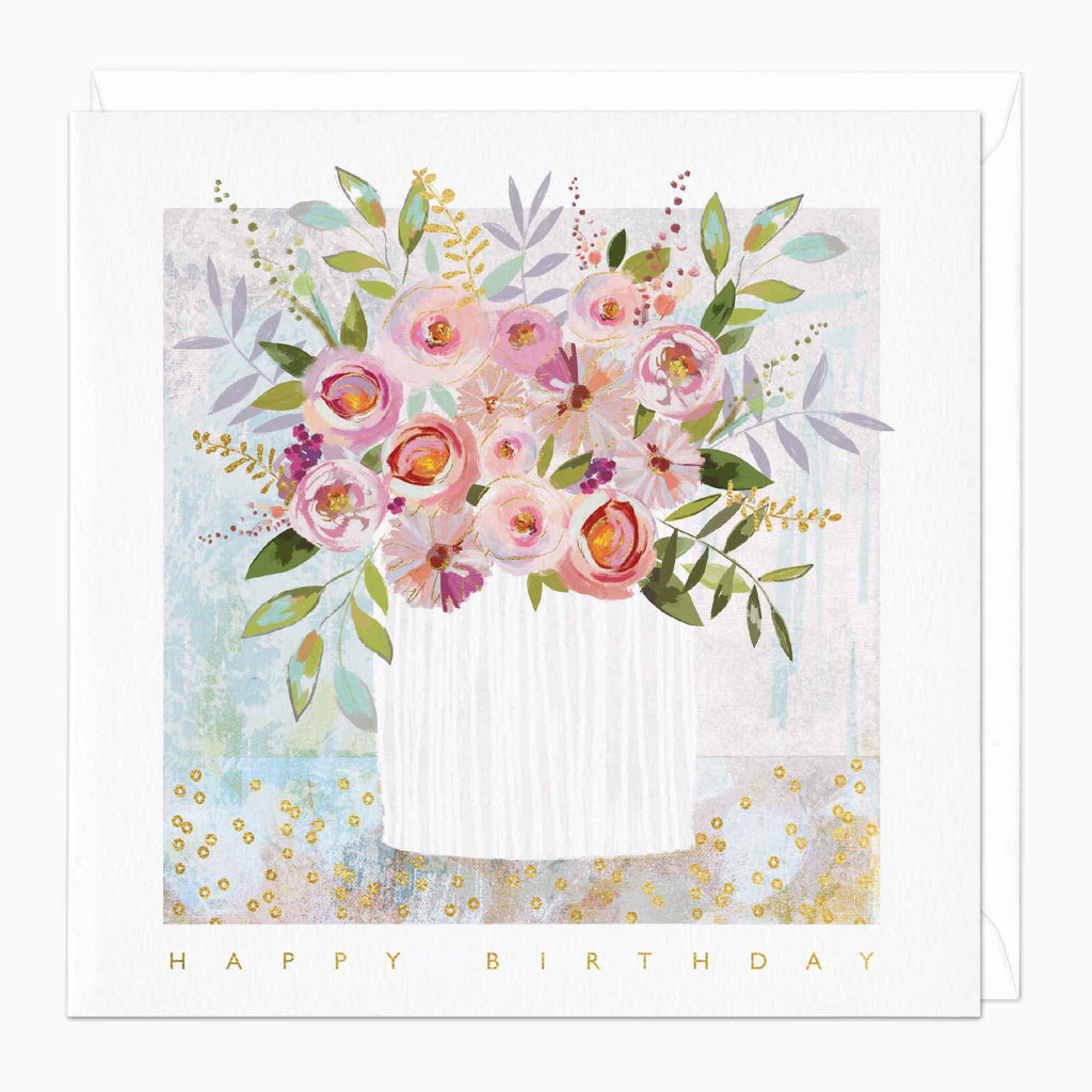 Greeting Card-E103 - Rose Vase Happy Birthday Card-Whistlefish