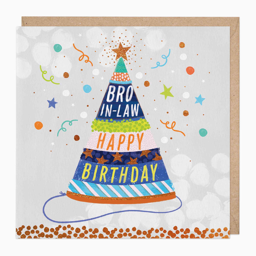 Greeting Card-E113 - Party Hat Brother In Law Birthday Card-Whistlefish