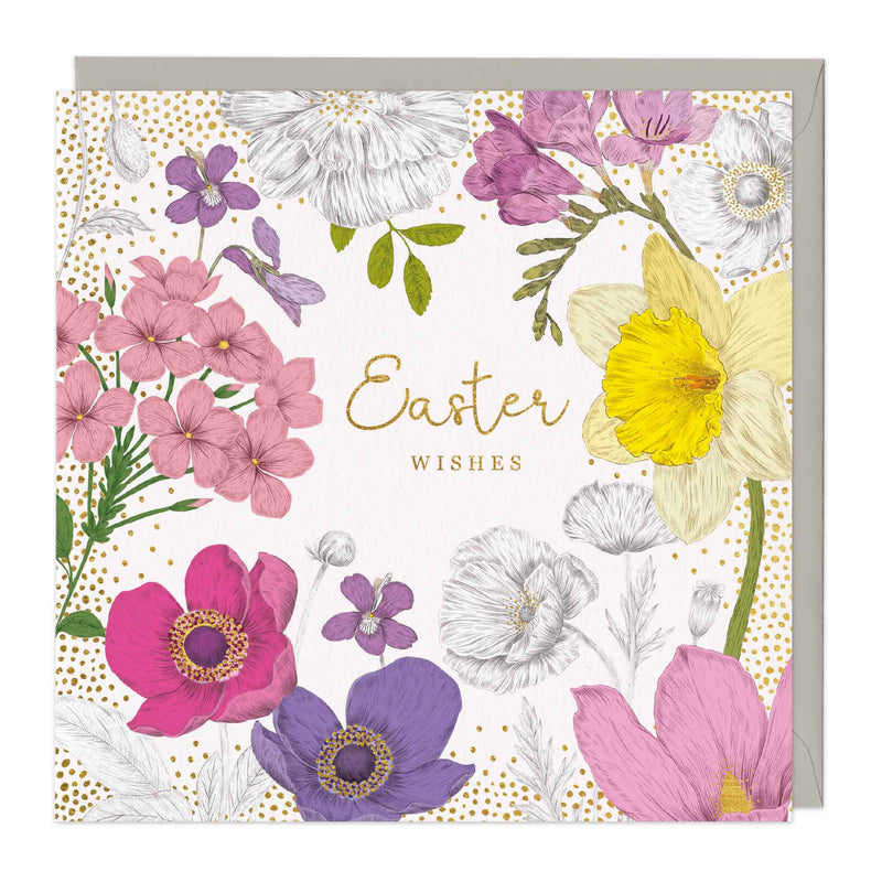 Greeting Card - E130 - Easter Wishes Floral Card - Easter Wishes - Greeting Card - Whistlefish