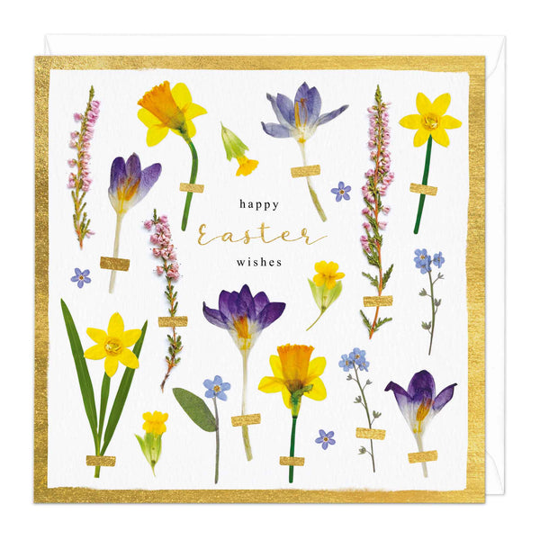 Greeting Card - E131 - Happy Easter Wishes Pressed Flower Card - Easter Pressed Flowers - Greetings Cards - Whistlefish