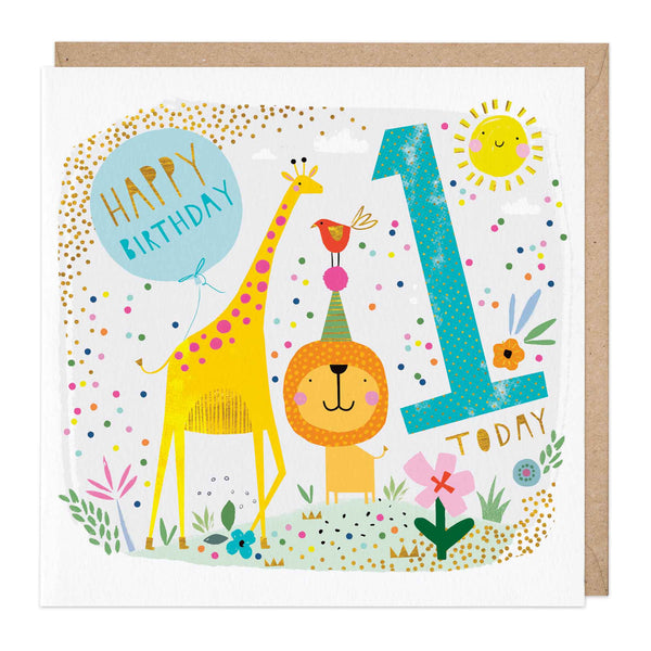 Greeting Card-E135 - Children's First Birthday Animals Card-Whistlefish