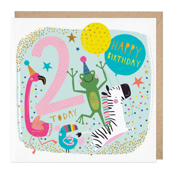 Greeting Card-E136 - Children's Second Birthday Animals Card-Whistlefish