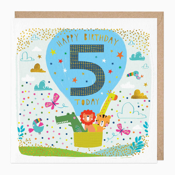 Greeting Card-E139 - Children's Fifth Birthday Animals Card-Whistlefish