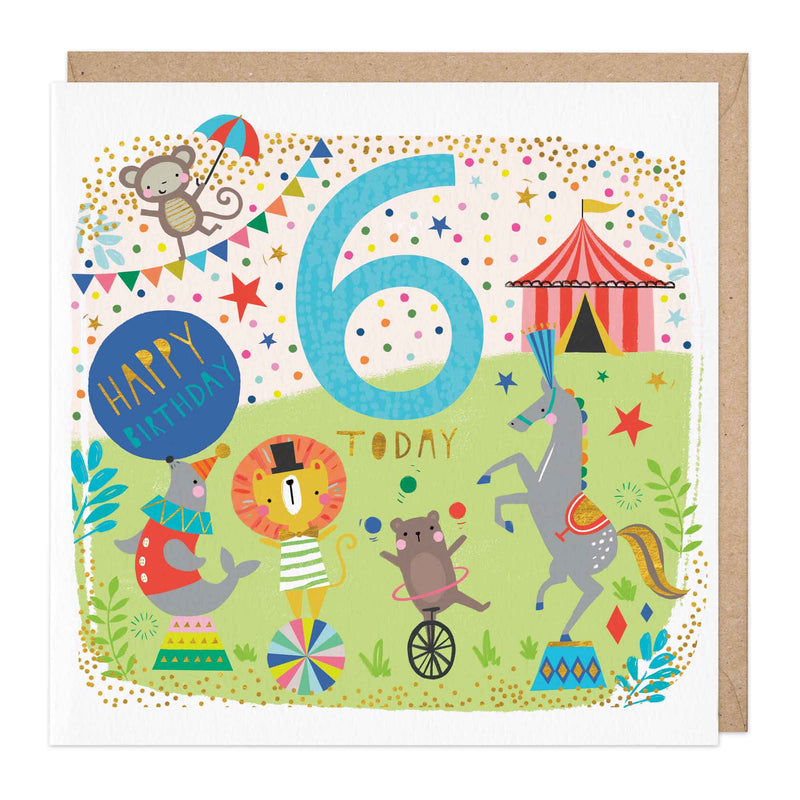 Greeting Card-E140 - Children's Sixth Birthday Animals Card-Whistlefish