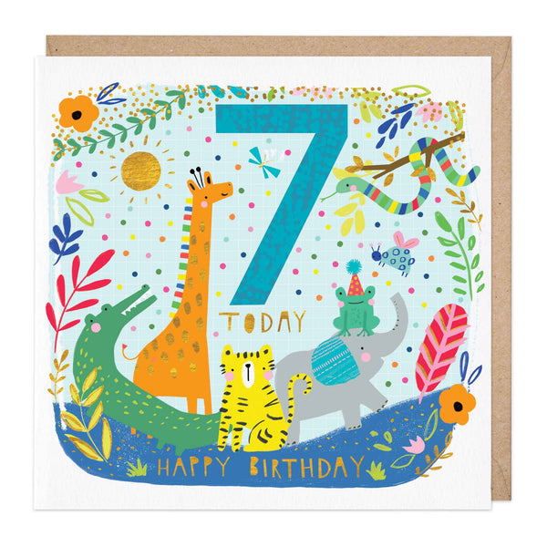 Greeting Card-E141 - Children's Seventh Birthday Animals Card-Whistlefish