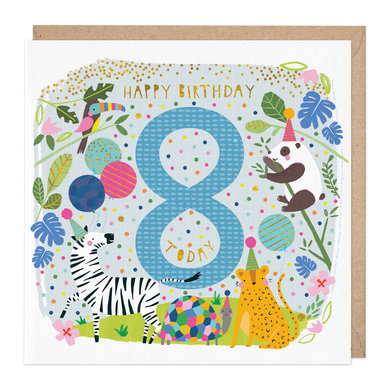 Greeting Card-E142 - Children's Eighth Birthday Animals Card-Whistlefish