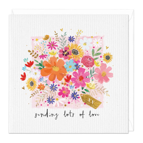 Greeting Card - E150 - Sending Love Flowers Card - Sending Lots of Love - Greetings Card - Whistlefish