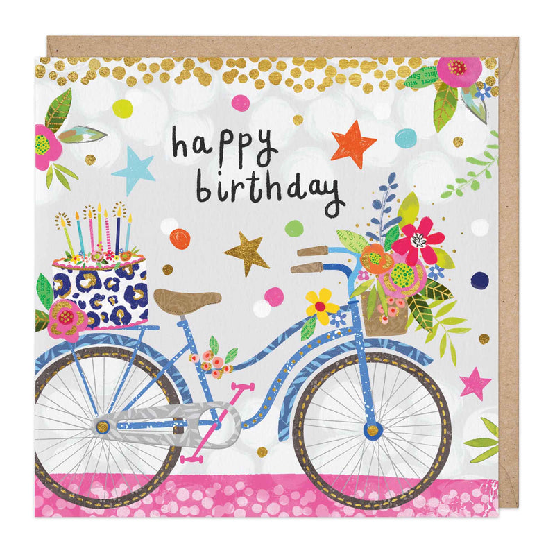 Greeting Card-E160 - Happy Birthday Cake Bike-Whistlefish