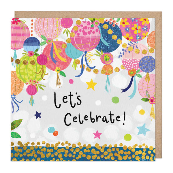Greeting Card-E161 - Let's Celebrate Paper Lanterns Card-Whistlefish