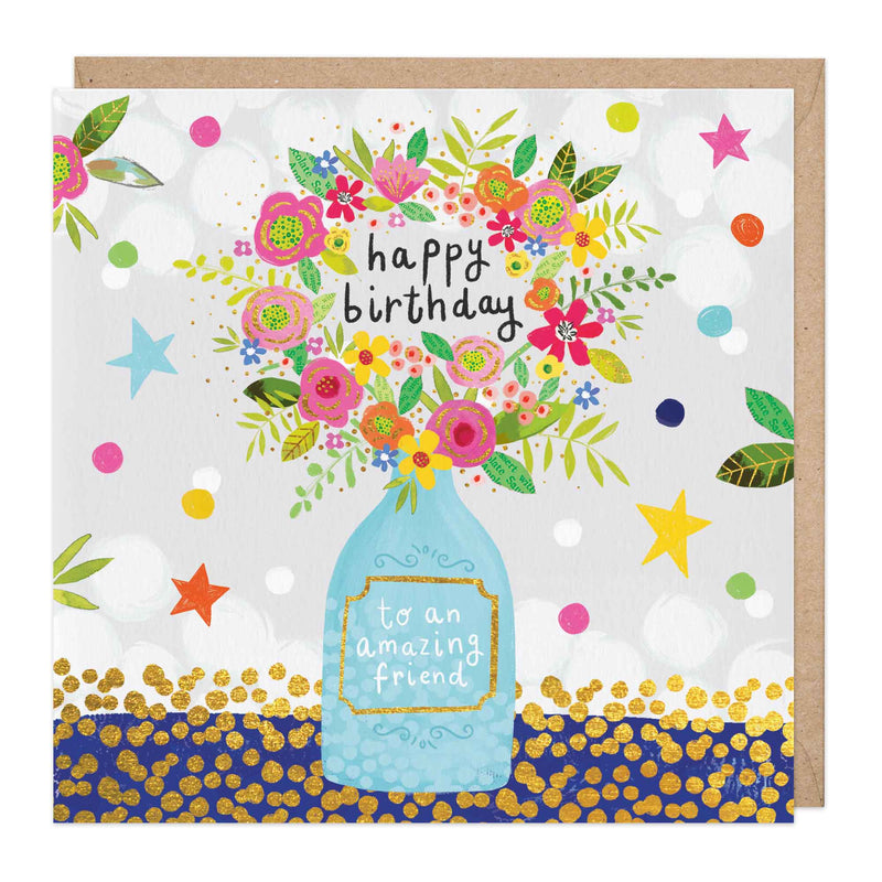 Greeting Card-E162 - Amazing Friend Birthday Vase Card-Whistlefish