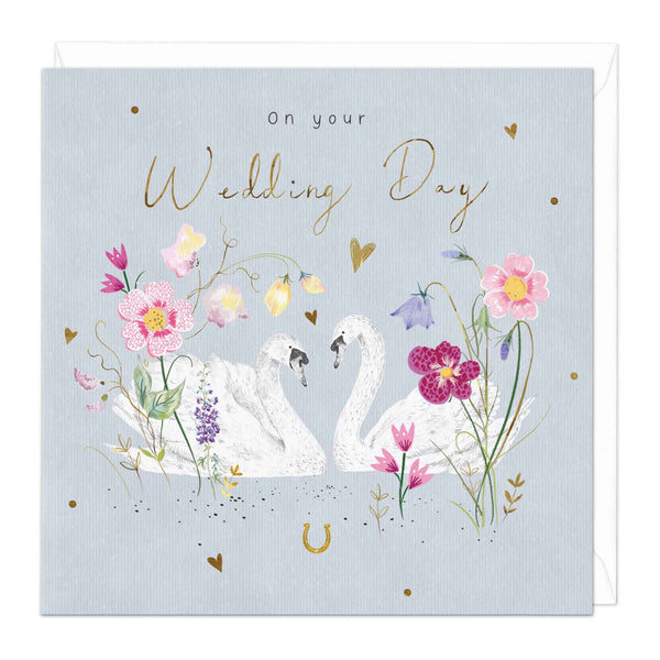 Greeting Card - E172 - Wedding Day Swans - On your Wedding Day - Greetings Card - Whistlefish