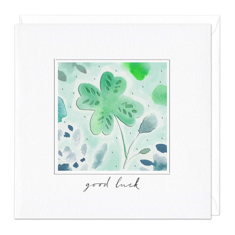 Greeting Card - E196 - Good Luck Watercolour Clover Card - 
