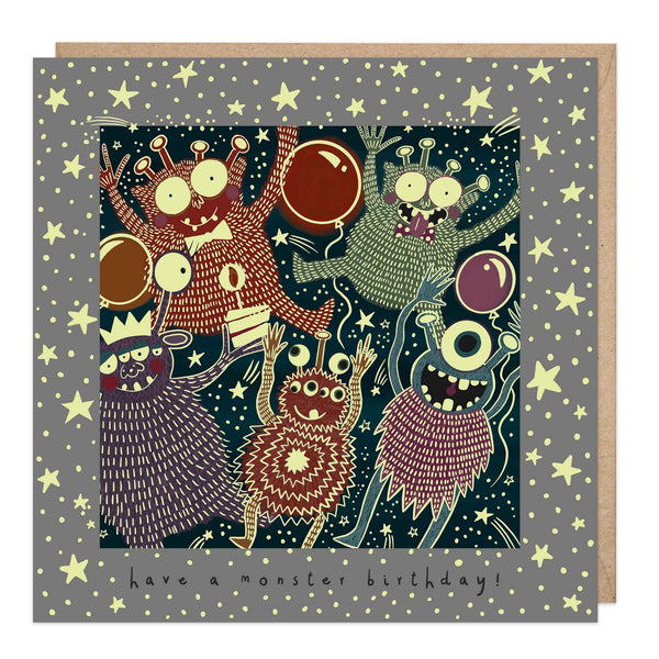 Greeting Card-E218 - Glow In Dark Monster Birthday Card-Whistlefish