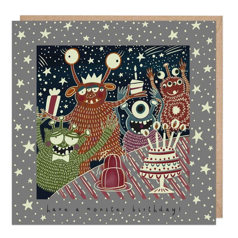 Greeting Card-E219 - Glow In Dark Monster Cake Birthday Card-Whistlefish