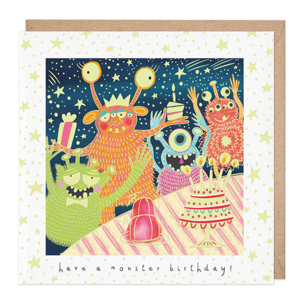 Greeting Card-E219 - Glow In Dark Monster Cake Birthday Card-Whistlefish