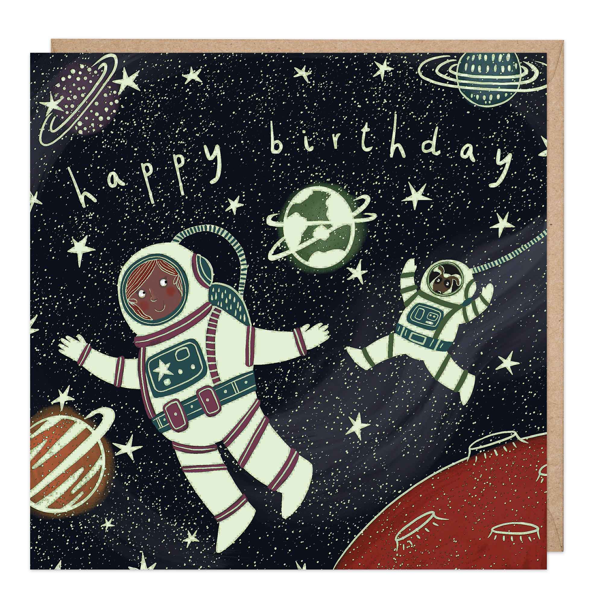 Greeting Card-E220 - Glow In Dark Space Birthday Card-Whistlefish