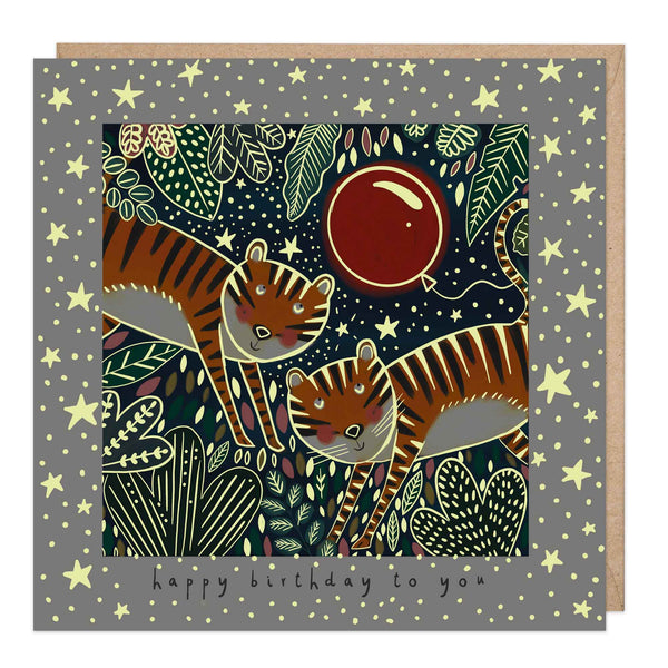 Greeting Card-E221 - Glow In Dark Tigers Birthday Card-Whistlefish