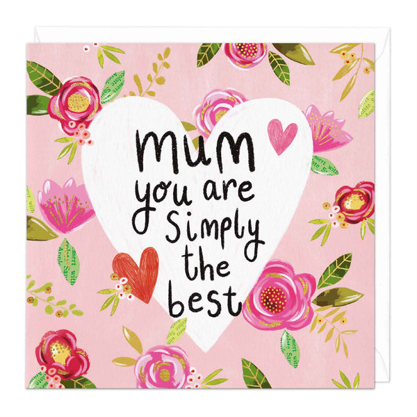 Greeting Card-E226 - Mum Simply Best Floral Heart Card-Whistlefish
