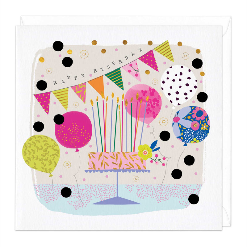 Greeting Card - E230 - Cake and Balloons Birthday Card - Cake and Balloons Birthday Card - Greeting Card - Whistlefish