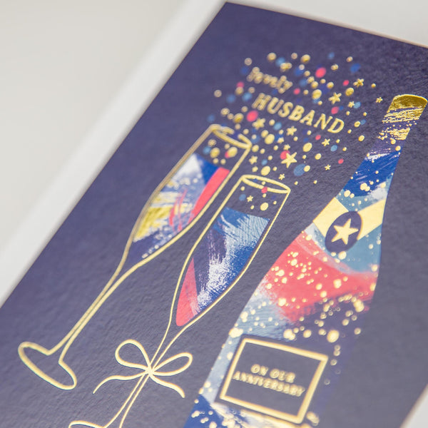 Greeting Card-E236 - Husband Anniversary Champagne Card-Whistlefish