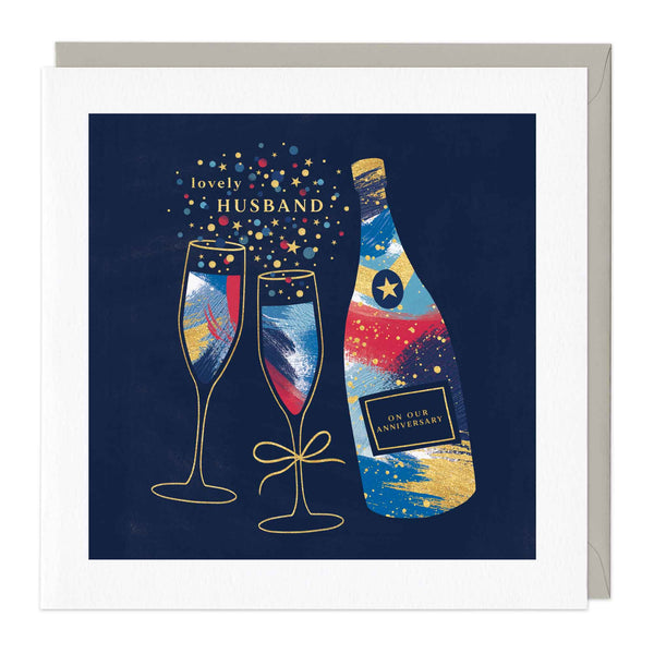 Greeting Card-E236 - Husband Anniversary Champagne Card-Whistlefish