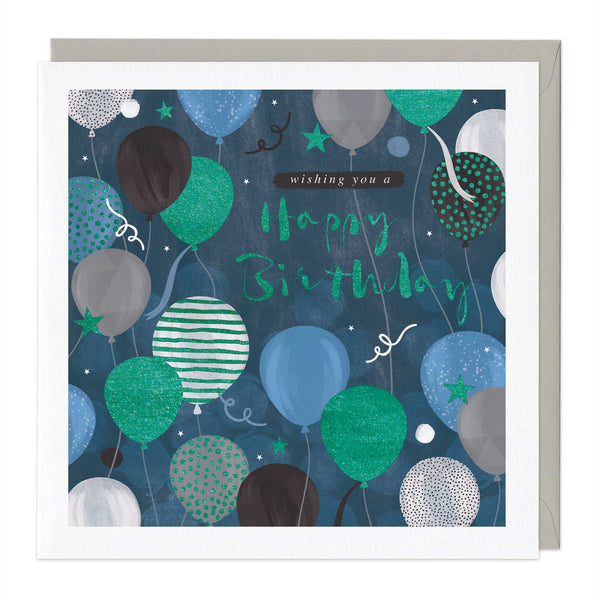 Greeting Card-E261 - Turquoise Balloon Birthday Card-Whistlefish