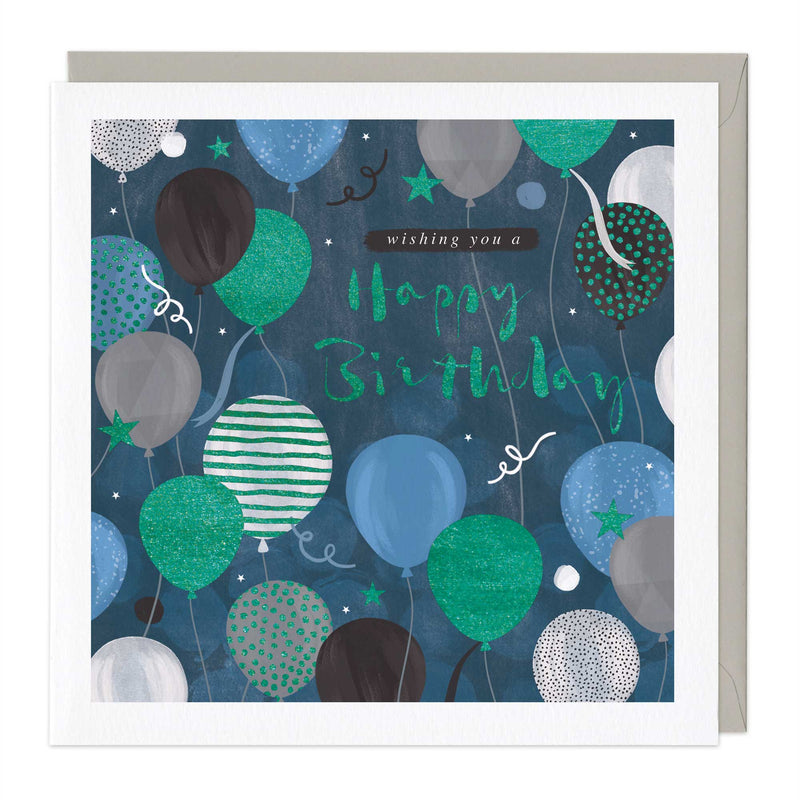 Greeting Card-E261 - Turquoise Balloon Birthday Card-Whistlefish