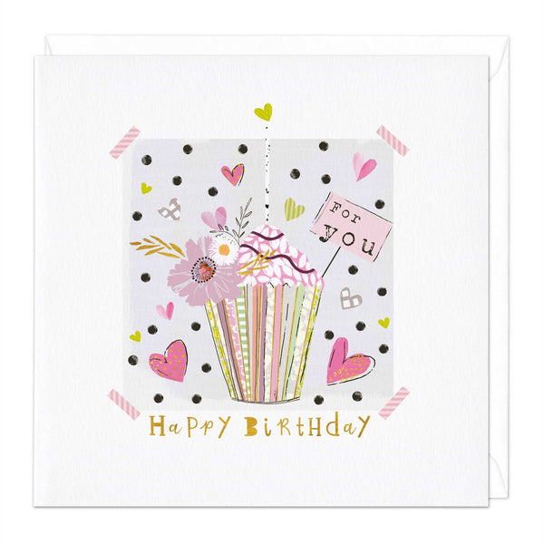 Greeting Card-E266 - Cupcake And Hearts Birthday Card-Whistlefish