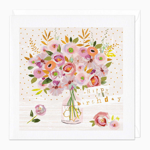 Greeting Card-E268 - Pink Flower Vase Birthday Card-Whistlefish