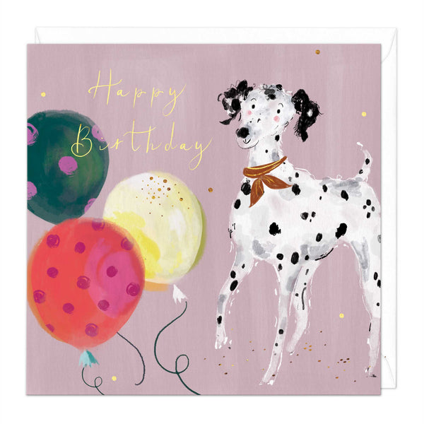 Greeting Card-E307 - Dalmation Dog Balloons Birthday Card-Whistlefish