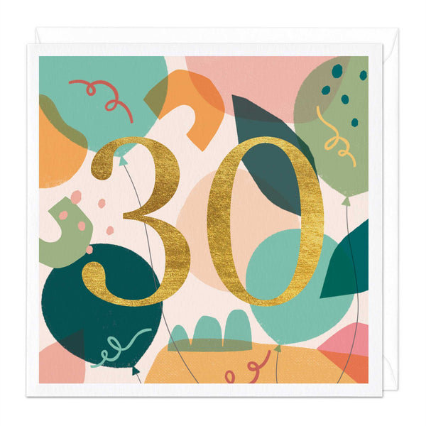 Greeting Card-E318 - 30th Balloons Birthday Card-Whistlefish