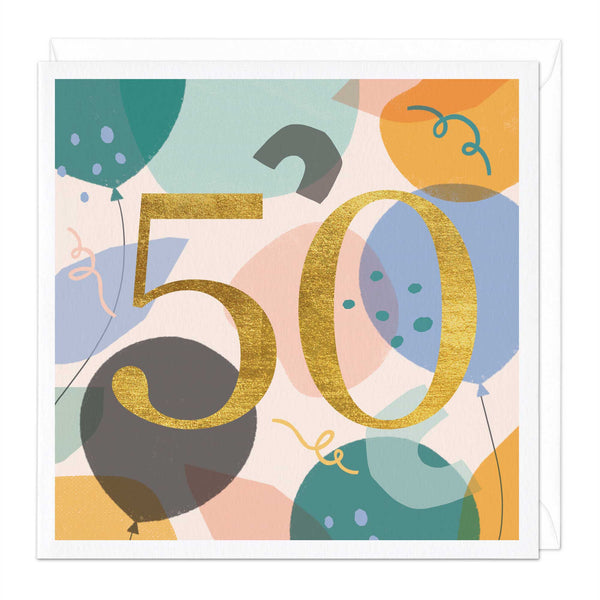 Greeting Card-E320 - 50th Balloons Birthday Card-Whistlefish