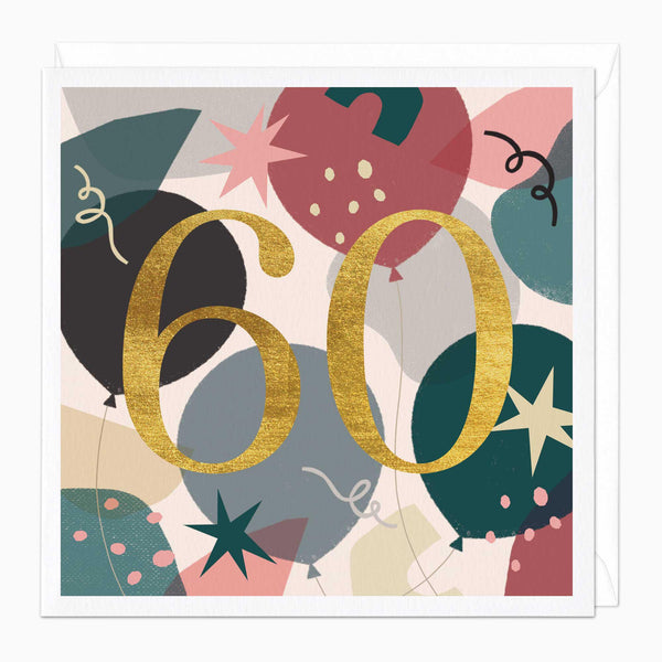 Greeting Card-E321 - 60th Balloons Birthday Card-Whistlefish