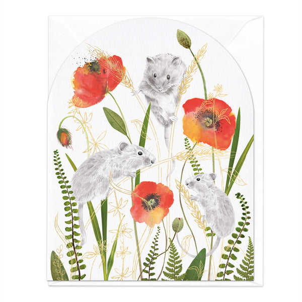 Greeting Card-E340 - Field Mice In Poppies Card-Whistlefish