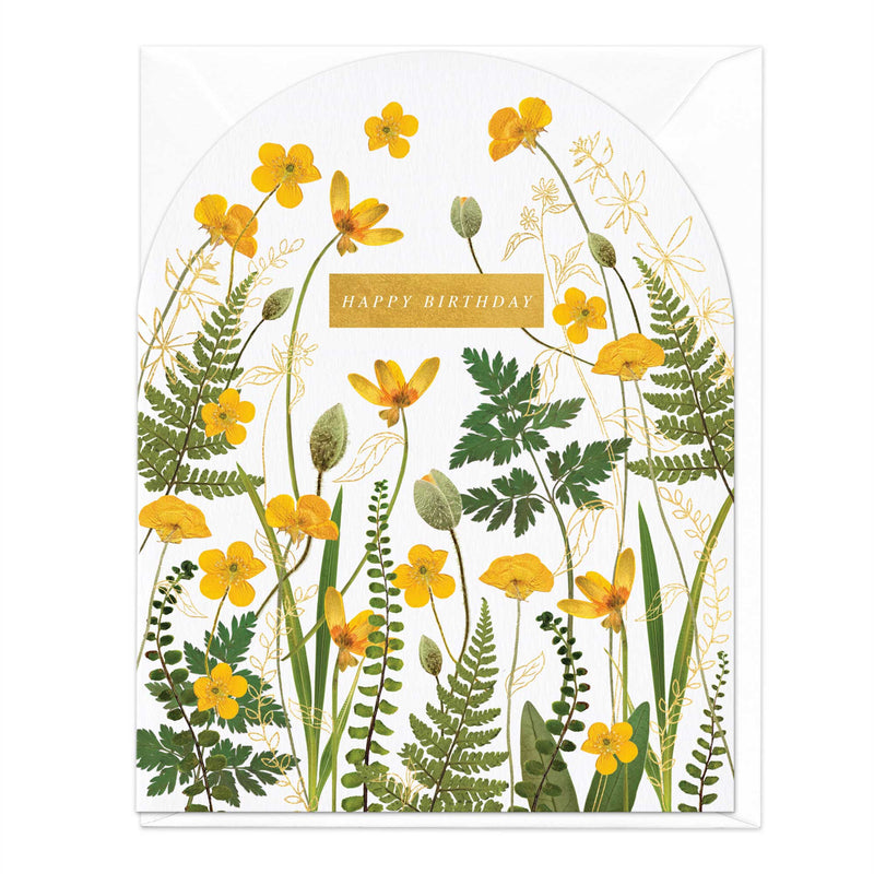 Greeting Card-E348 - Pressed Buttercups Happy Birthday Card-Whistlefish