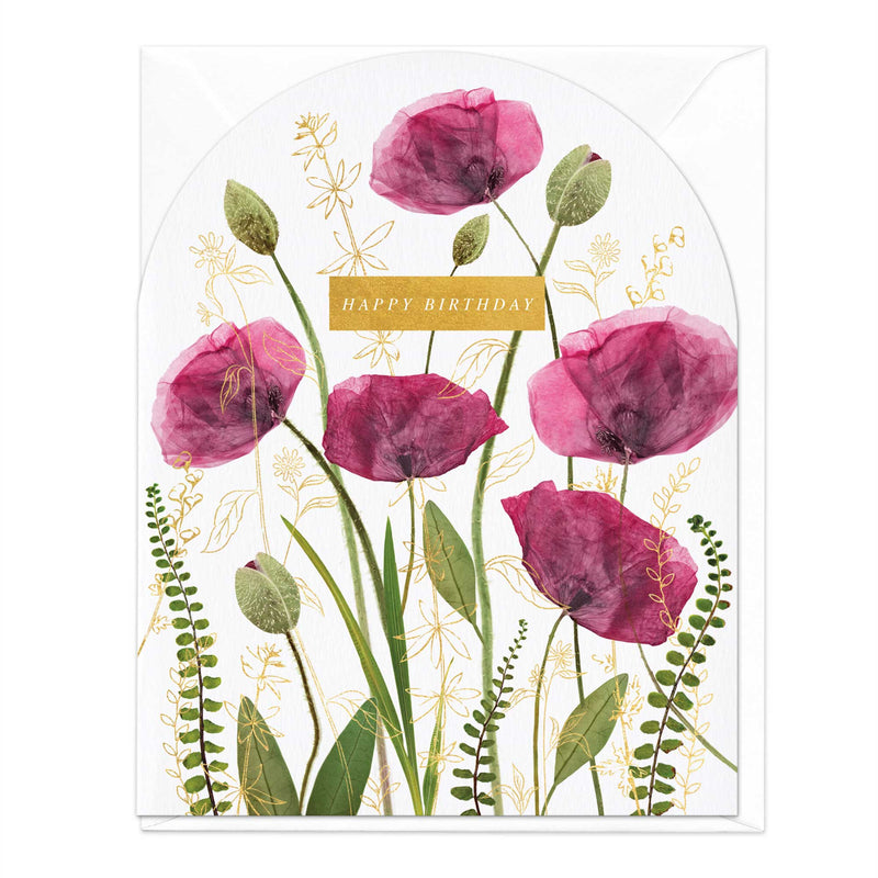 Greeting Card-E350 - Pressed Poppies Birthday Card-Whistlefish