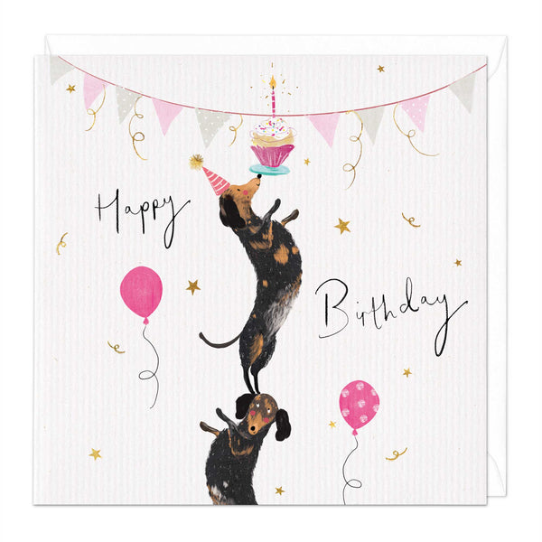 Greeting Card-E355 - Sausage Dog Circus Birthday Card-Whistlefish
