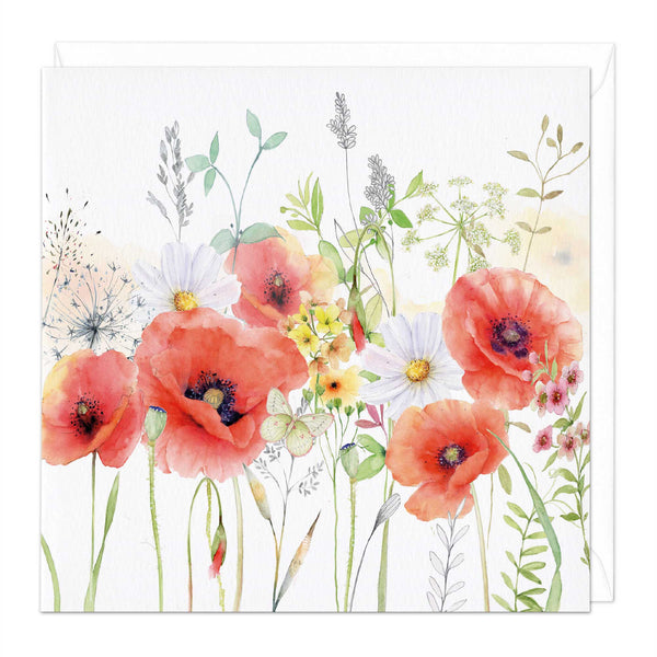 Greeting Card-E361 - Meadow Poppies Card-Whistlefish