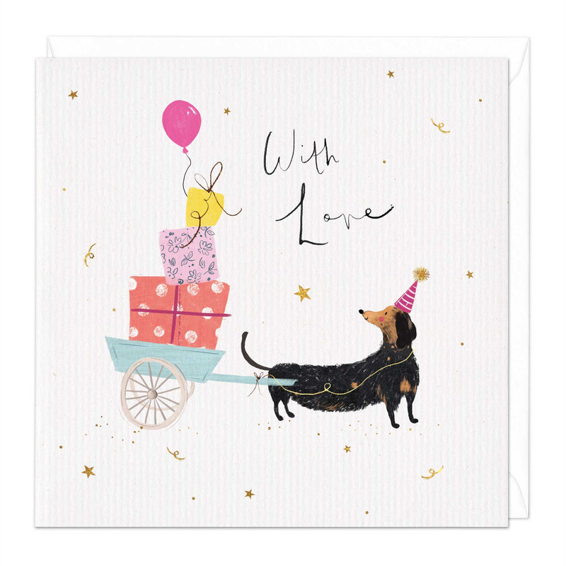 Greeting Card-E365 - Sausage Dogs Pulling Presents Birthday Card-Whistlefish