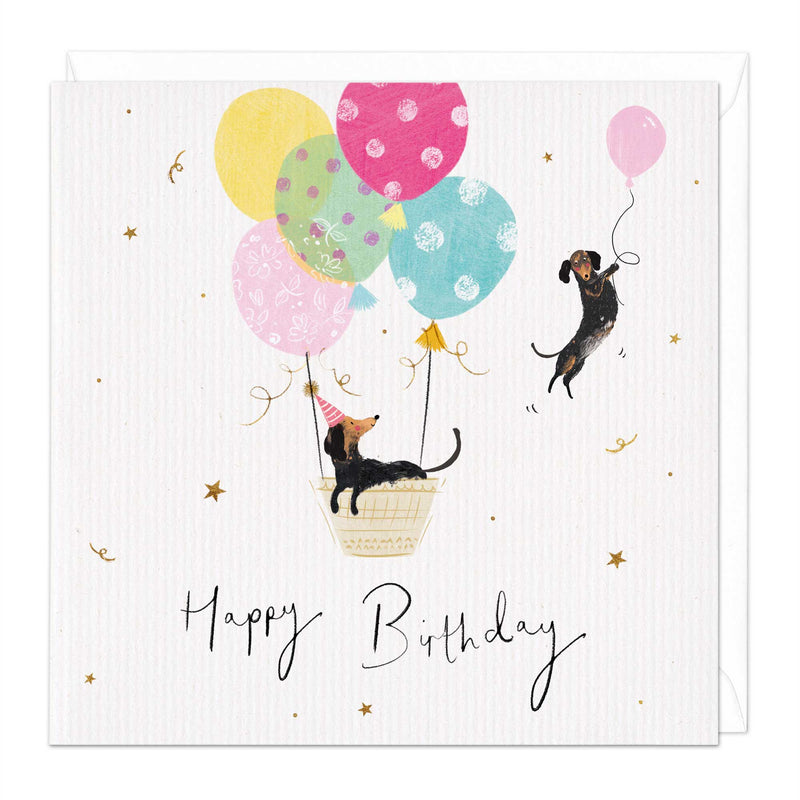 Greeting Card-E366 - Sausage Dogs and Balloons Birthday Card-Whistlefish