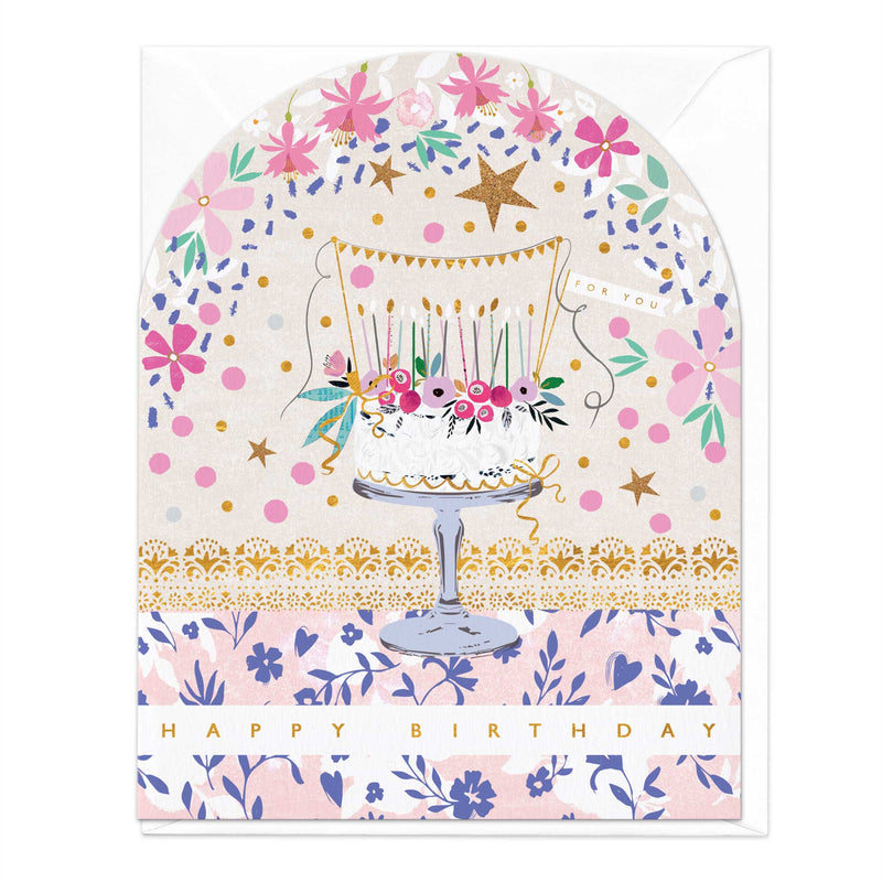 Greeting Card - E375 - Floral Cake Birthday Arch Card - 