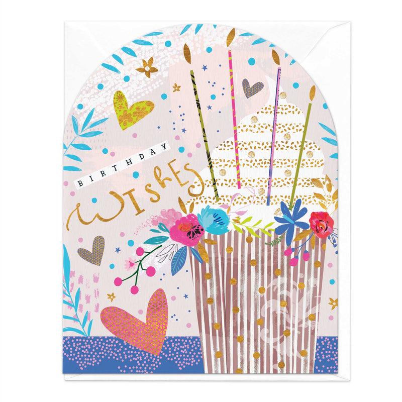 Greeting Card-E376 - Heart Cupcake Birthday Arch Card-Whistlefish