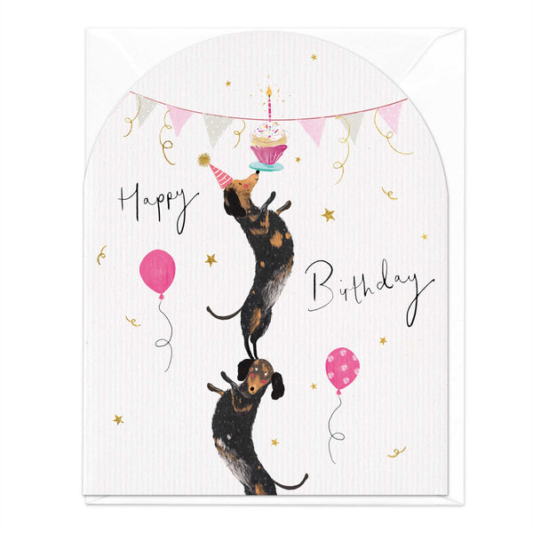 Greeting Card-E377 - Sausage Dogs Birthday Arch Card-Whistlefish