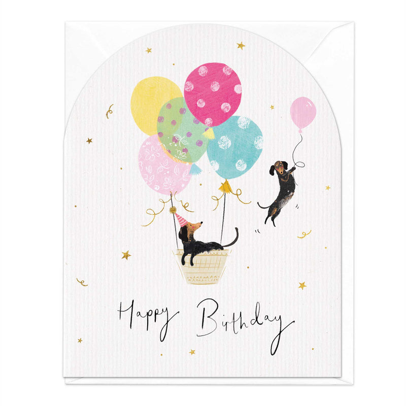 Greeting Card-E378 - Sausage Dog Balloon Birthday Arch Card-Whistlefish